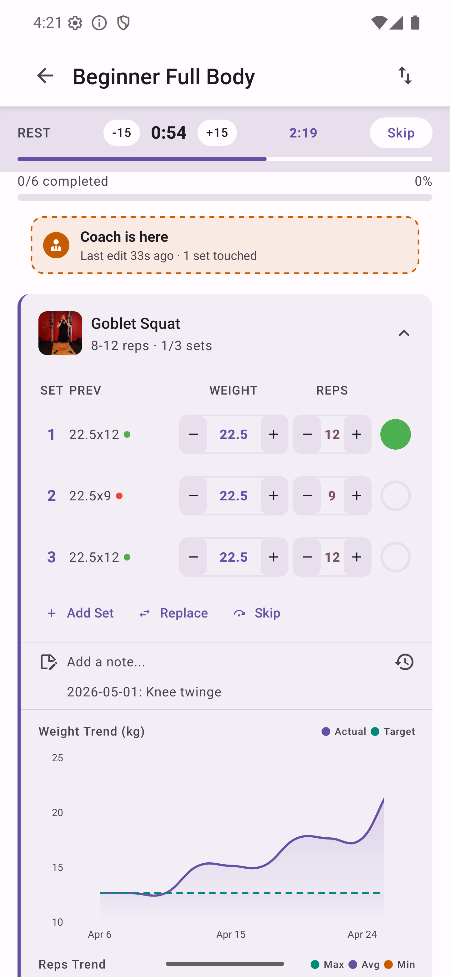 Client rest timer at 0:54