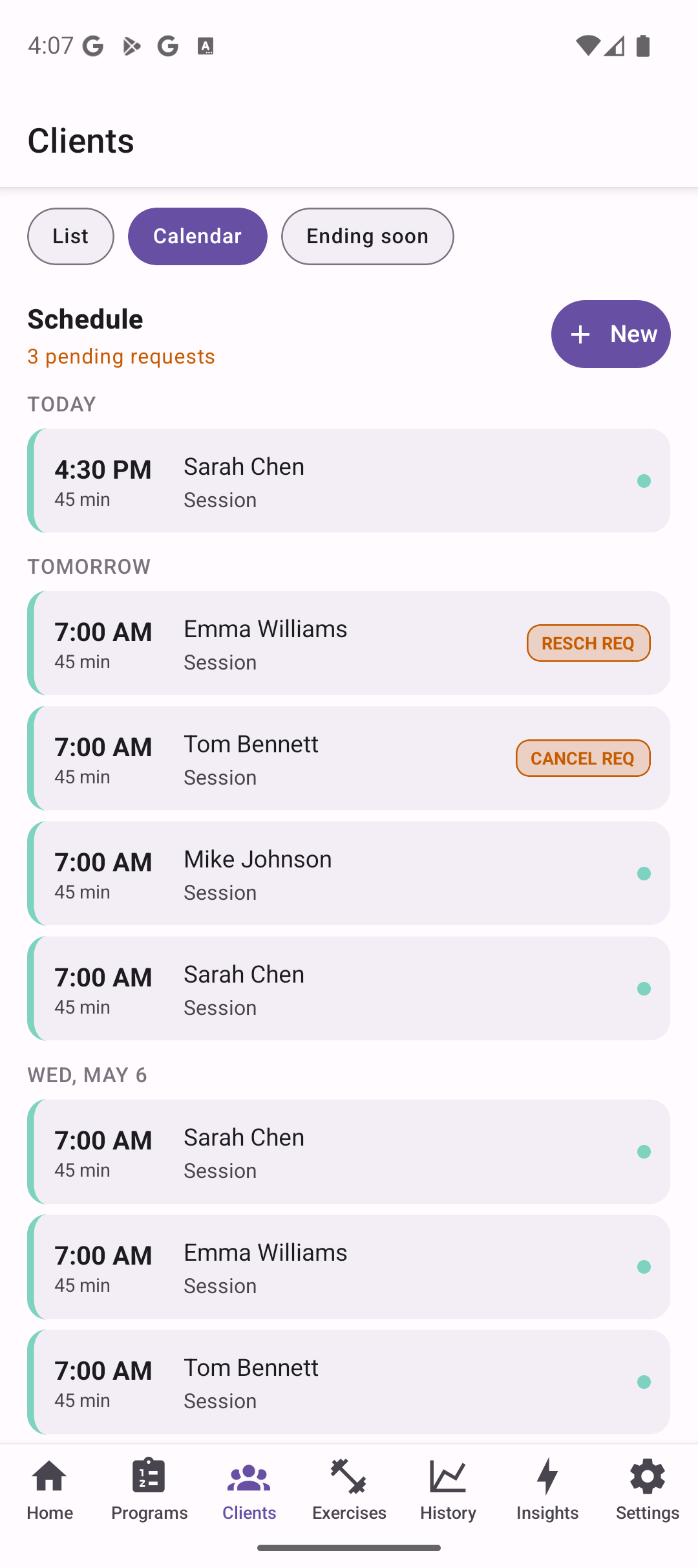 Calendar shows new appointment under today