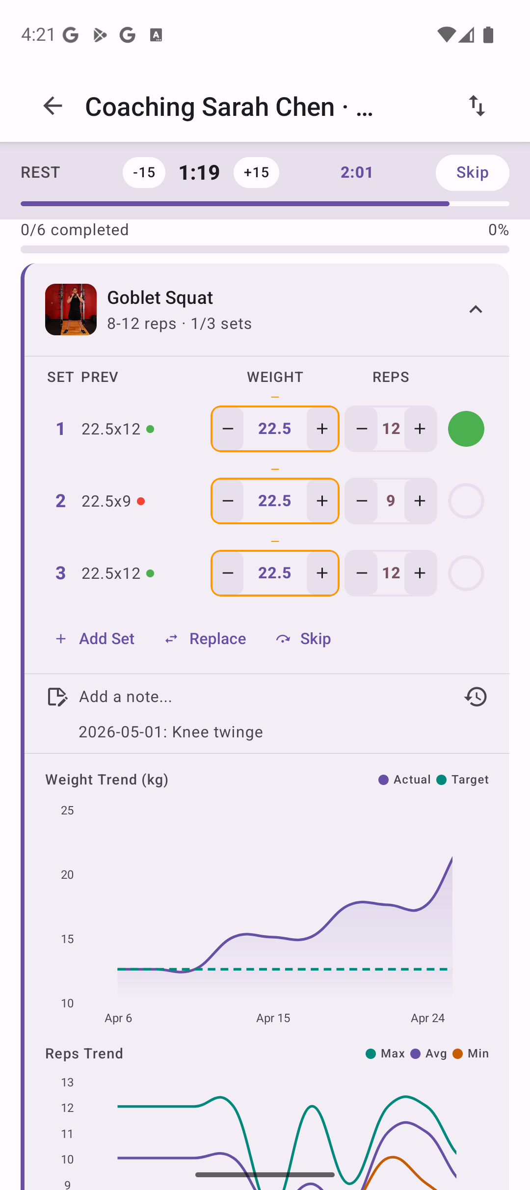 Coach view of live workout