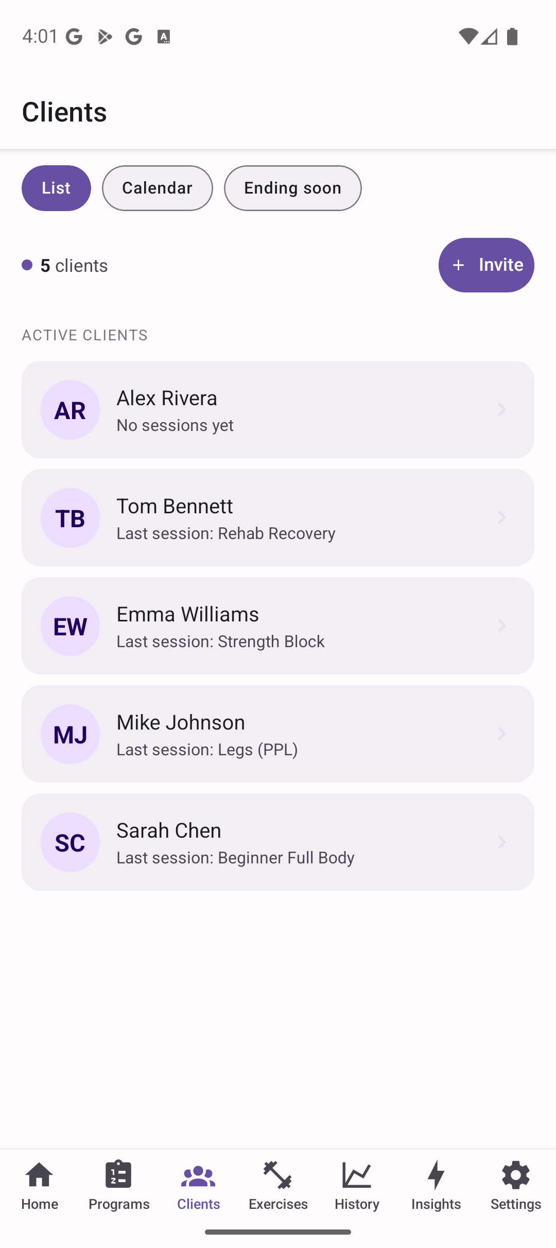Coach client roster